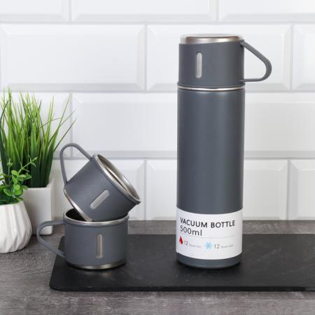 Термос 0,5 л и 3 кружки / TERG-601 /уп 24/ В подарочной коробке