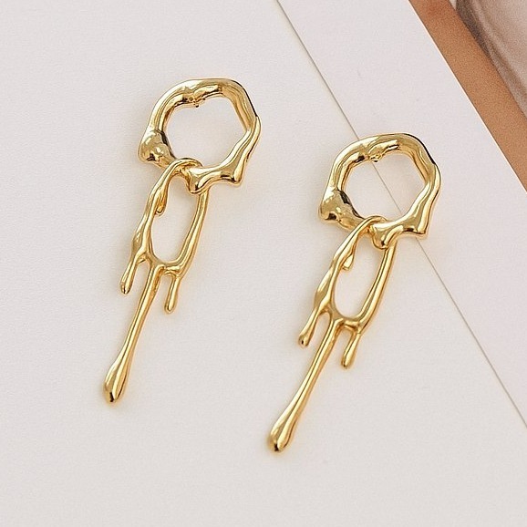 Серьги гвоздики "подтеки", цвет золотистый