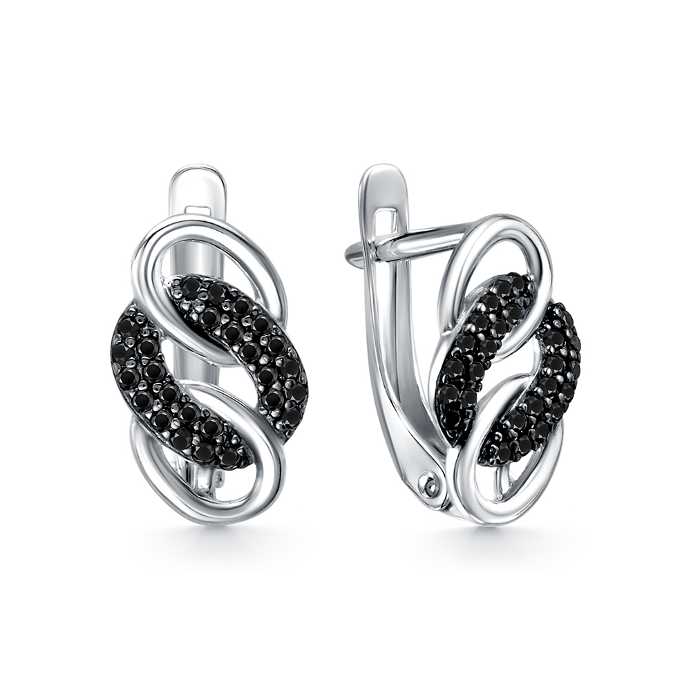 2013 Серьги с фианитом "черный" родированные серебро 925*
