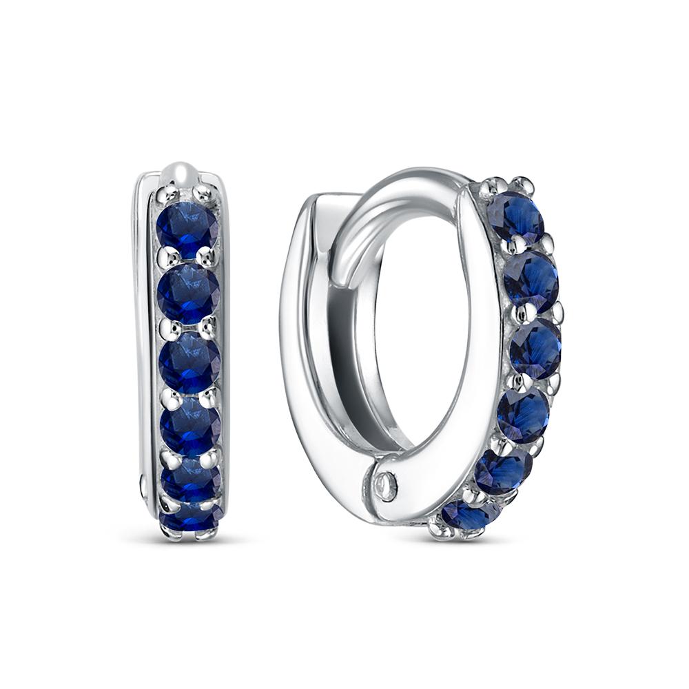 1984 Серьги с фианитом "сапфир" родированные серебро 925*