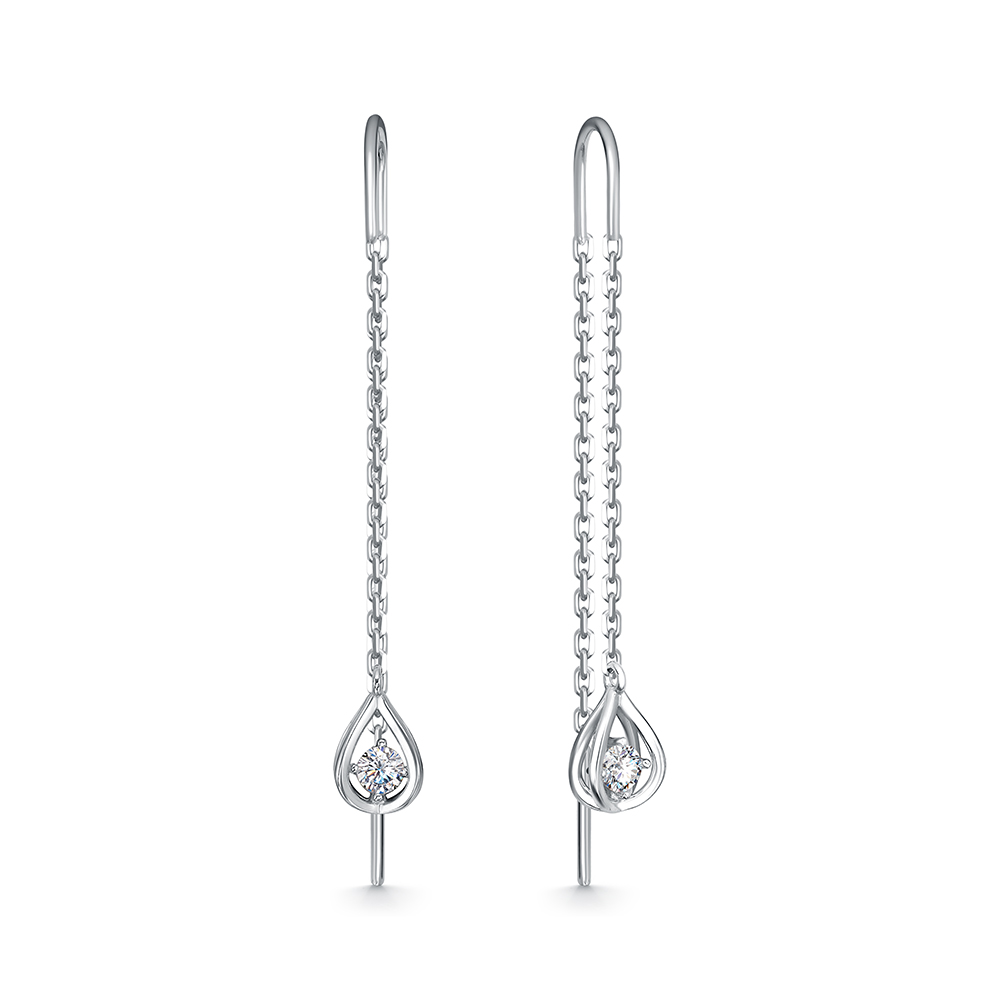 2655 Серьги с фианитом родированные серебро 925*