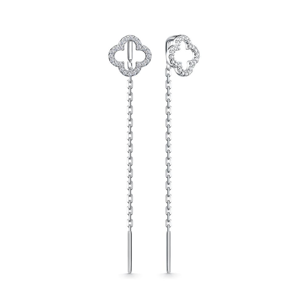 2636 Серьги с фианитом родированные серебро 925*