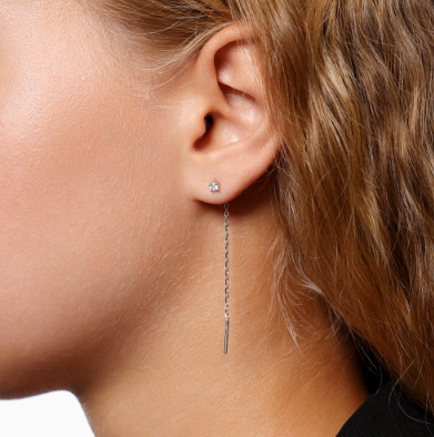 Серьги с фианитом родированные серебро 925* 12-2418