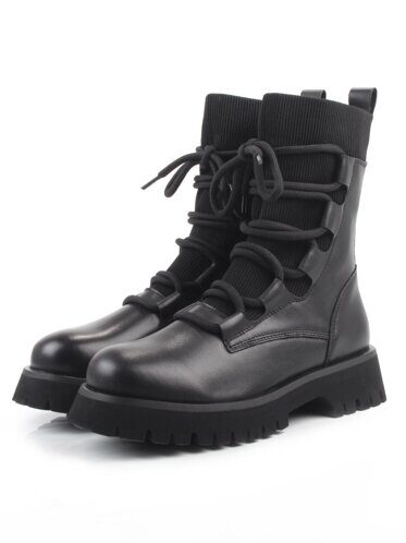 01-XKL21-194R BLACK Ботинки демисезонные женские (натуральная кожа, байка)