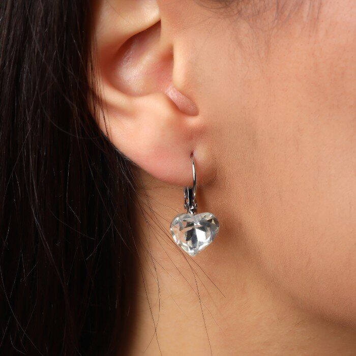 Серьги кристаллы сердца, покрытие: посеребрение, цвет кристалла: прозрачный, арт.001.598