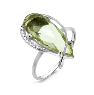 Кольцо из серебра зеленый аметист, Волна