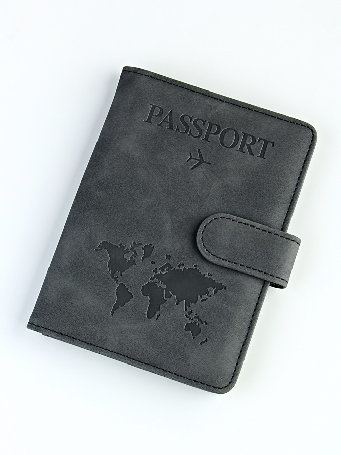 A-116 Обложка на паспорт c кнопкой "Travel 101" (эко-кожа)