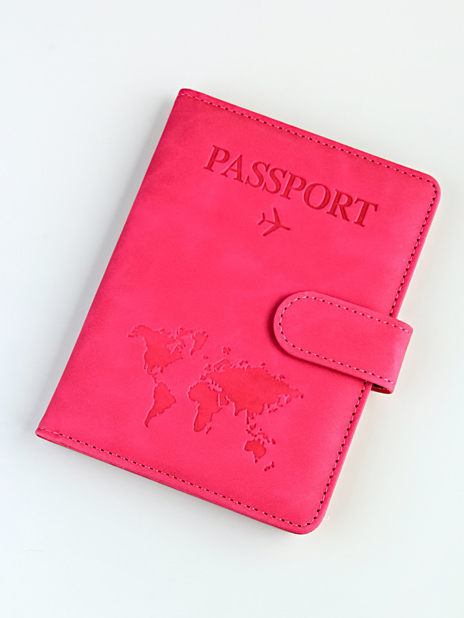 A-116 Обложка на паспорт c кнопкой "Travel 101" (эко-кожа)