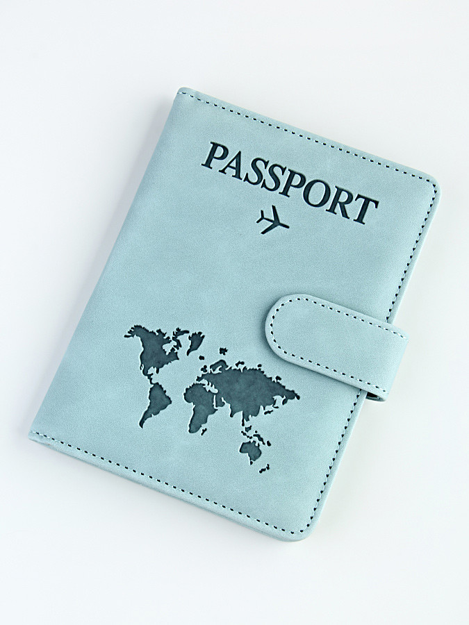 A-116 Обложка на паспорт c кнопкой "Travel 101" (эко-кожа)