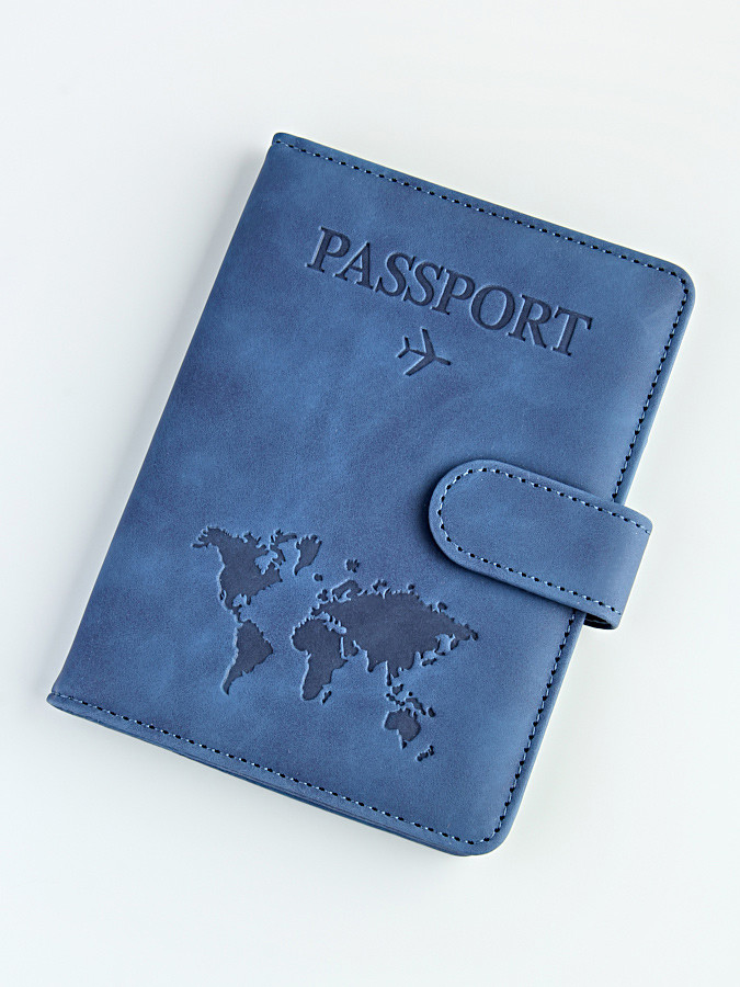 A-116 Обложка на паспорт c кнопкой "Travel 101" (эко-кожа)