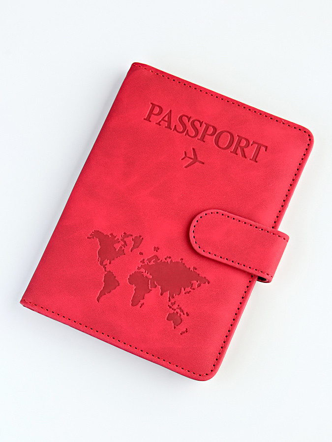 A-116 Обложка на паспорт c кнопкой "Travel 101" (эко-кожа)