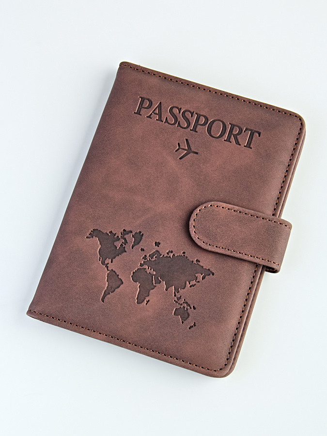 A-116 Обложка на паспорт c кнопкой "Travel 101" (эко-кожа)