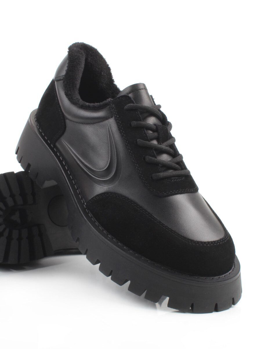 03-XKL23-169R BLACK Полуботинки утепленные женские (натуральная кожа, натуральная замша, байка)