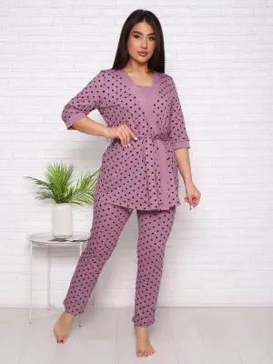 Нежность(лиловый) пеньюар+топ+брюки