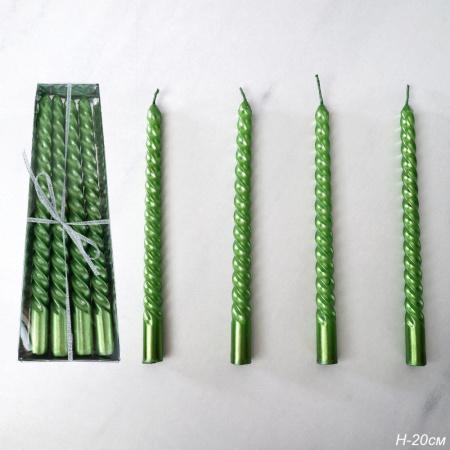 Свеча стержень 4 штуки 20 см витая глянец / MG-104 /уп 144/ зеленая