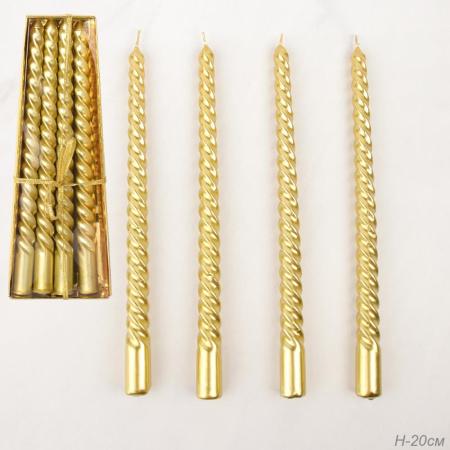 Свеча стержень 4 штуки 20 см витая глянец / MG-101 /уп 144/ золотая