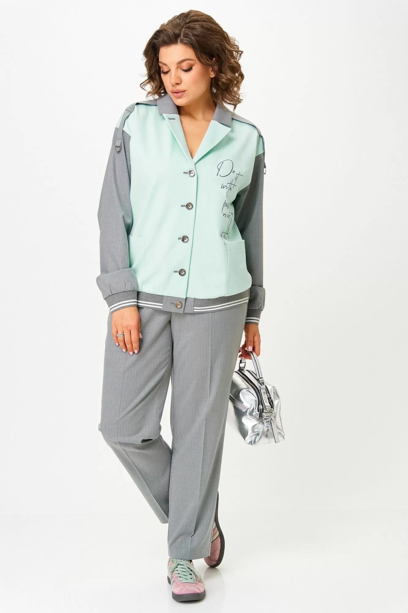 Брюки, жакет Aira Style 24231 мятно-серый
