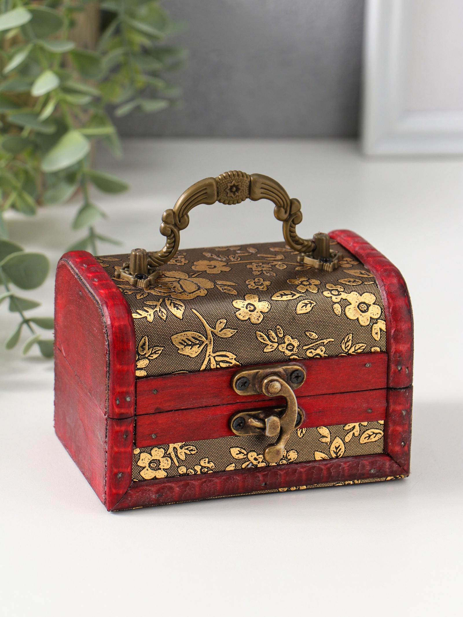 Шкатулка для украшений «Сундук с ручкой. Незабудки», дерево, 7.3×9.5×7.5 см