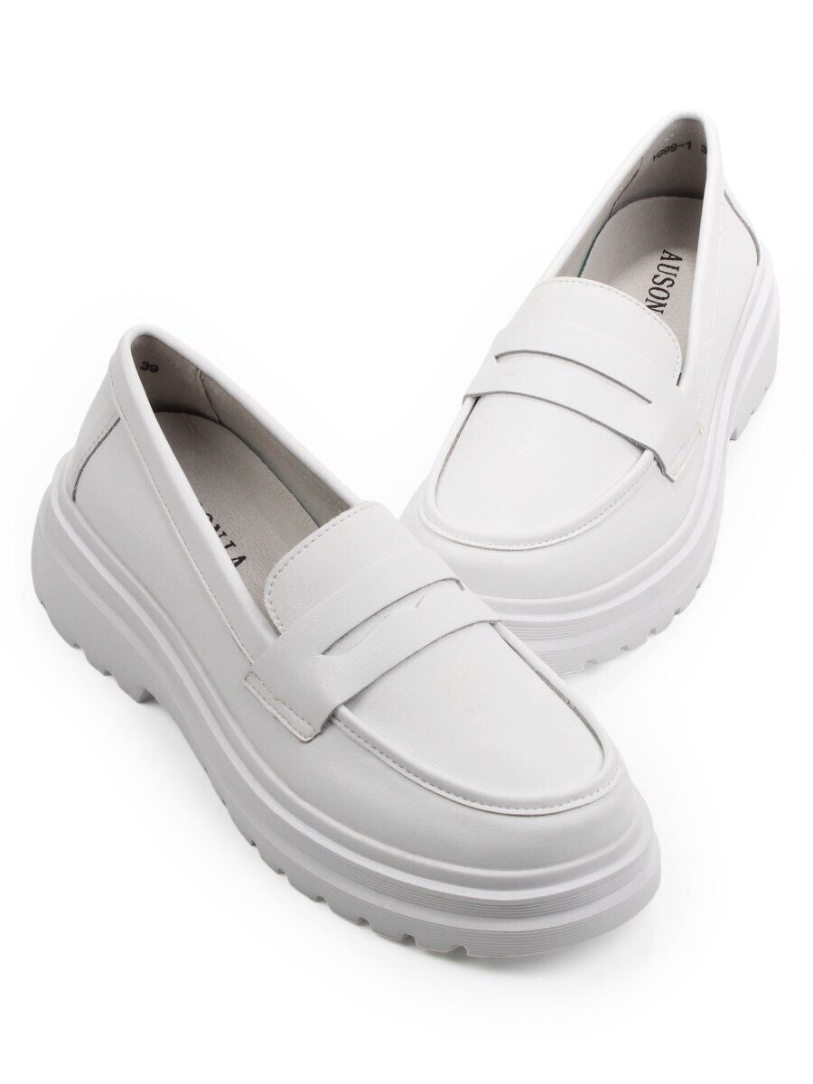 03-YG99-1 WHITE Лоферы женские (натуральная кожа)