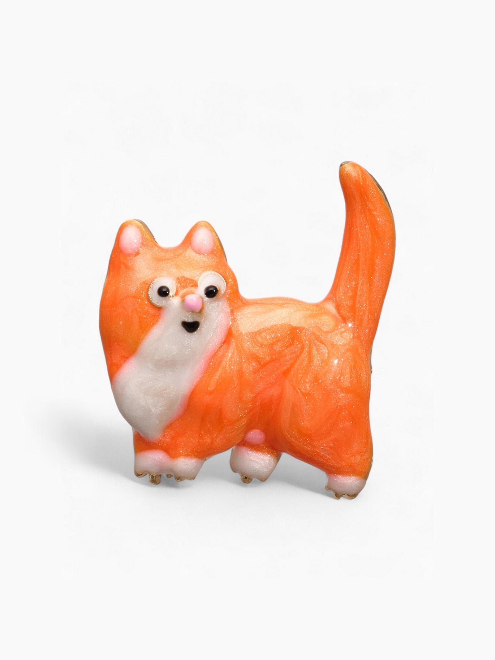 Брошь «Кот», домашний, бело-коричневая в золоте