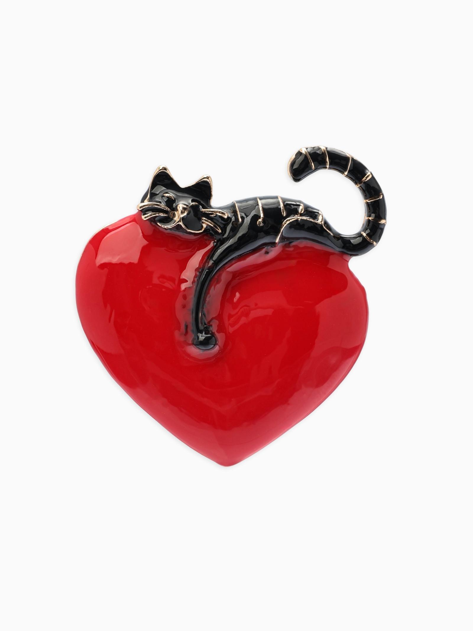 Брошь «Кот мартовский», красно-чёрная в золоте