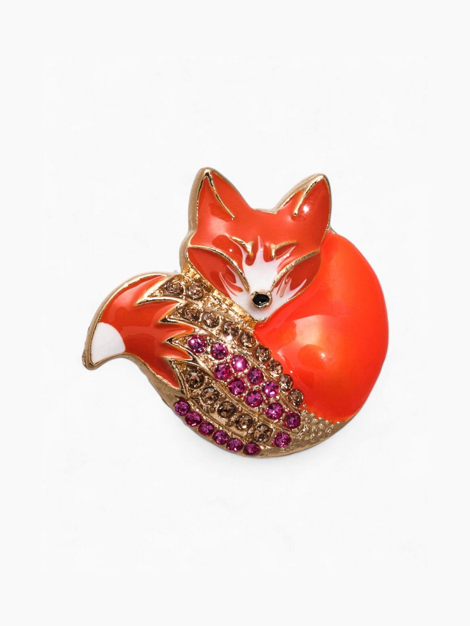 Брошь «Лиса», блестящая, бело-розовая в золоте