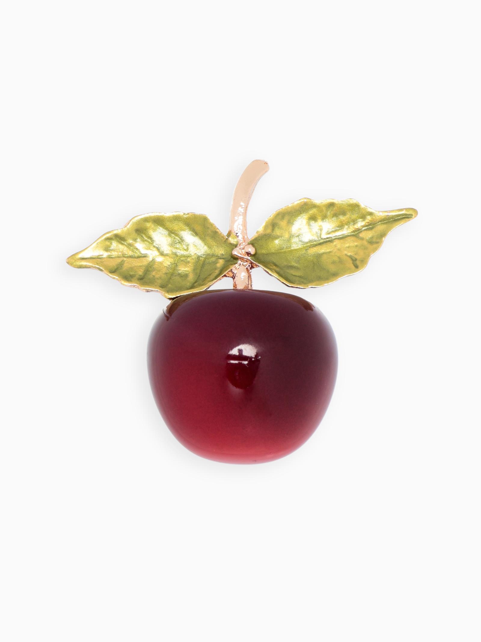 Брошь «Вишня», с листочками, красно-зелёная в золоте