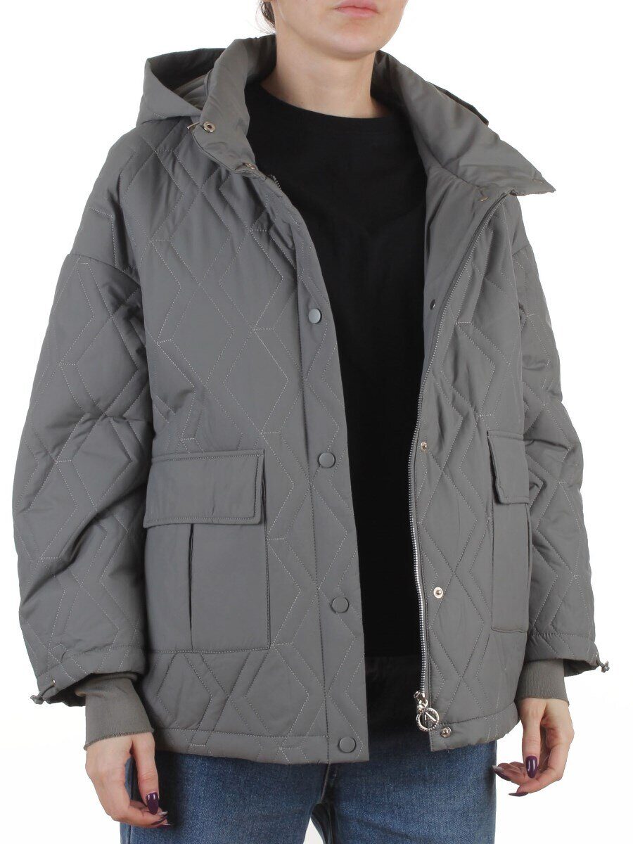 BM4836 GRAY/GREEN Куртка стеганная демисезонная женская (50 гр. холлофайбер)