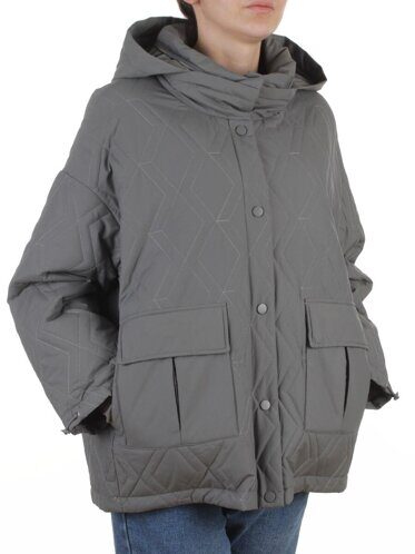BM4836 GRAY/GREEN Куртка стеганная демисезонная женская (50 гр. холлофайбер)