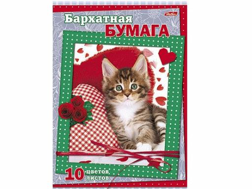 НАБОР БУМАГИ ЦВЕТНОЙ БАРХАТНОЙ 10Л 10 ЦВ. А4Ф 180Х255ММ-ПУШИСТЫЙ КОТИК- В ПАПКЕ 040240