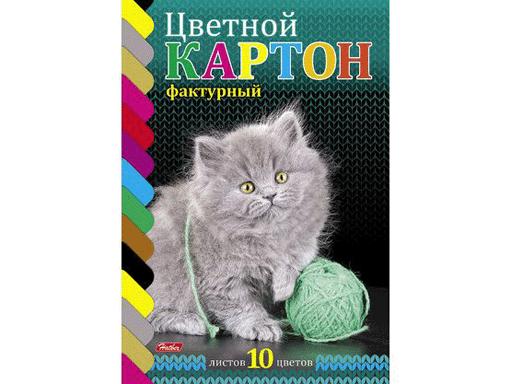 НАБОР КАРТОНА ЦВЕТНОЙ ФАКТУРН. 10Л 10 ЦВ. А4Ф НА КЛЕЮ-КОТЕНОК С КЛУБОЧКОМ-