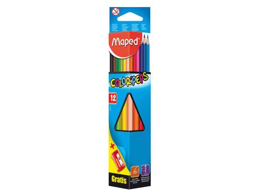 Карандаши 12цв, Maped COLOR'PEPS с точилкой, трехгранные, ударопрочные 183213