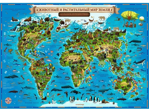 Интерактивная карта Мир для детей "Животный и растительный мир Земли" 60х40см КН031