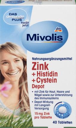 Mivolis Zink + Histidin + Cystein Depot, Tabletten Миволис Цинк + Гистидин + Цистеин депо, для поддержки иммунной системы, кожи, волос и ногтей, таблетки 40 шт