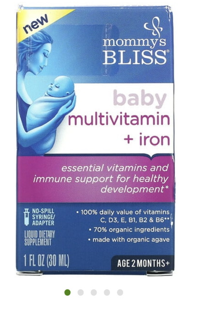 -20% Mommy's Bliss, детские поливитамины + железо, от 2 месяцев, виноград, 30 мл (1 жидк. унция)